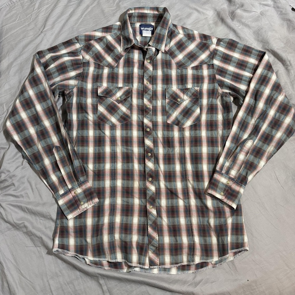 Wrangler Shirt‎ Mens LT Multicolor Plaid Western Snap Front Long Sleeve Casual